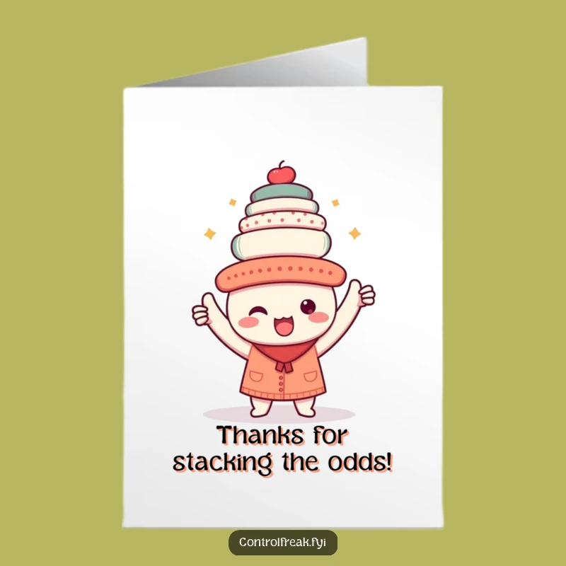 Free Printable Thank You Card: Triumphant Kawaii Character Organized Stack Funny Gift