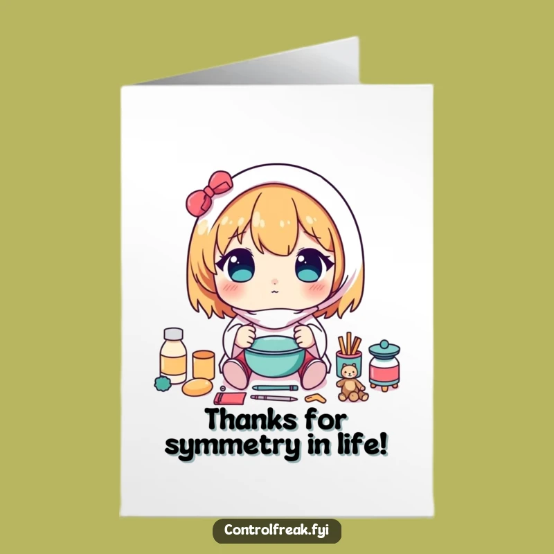 Free Printable Thank You Card: Symmetrical Kawaii Character Funny Downloadable Gift