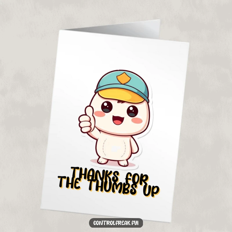 Funny Free Printable Thank You Card: Kawaii character offering a cheerful thumbs up, signifying great appreciation for a kind deed.