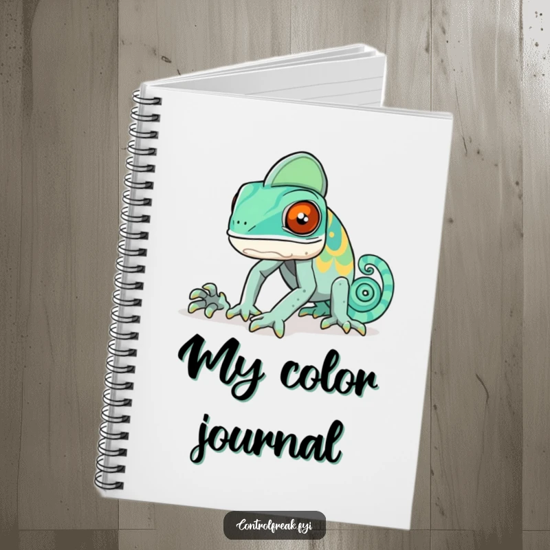 Funny chameleon notebook showing a chameleon trying to blend into a pattern, representing unconventional thought processes.