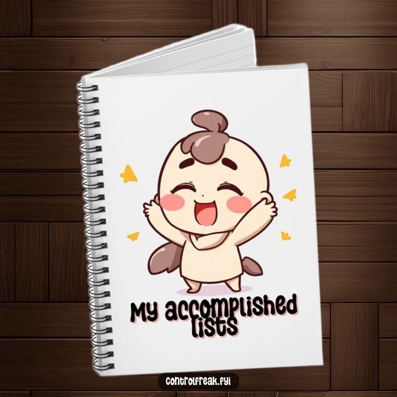Funny notebook featuring a character making fast, ordered gestures with extreme satisfaction, ideal for journaling successes with a humorous touch.