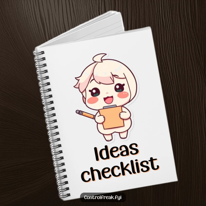 Funny notebook with a cheerful character holding a clipboard and pen, looking pleased, designed for organized and happy note-taking.