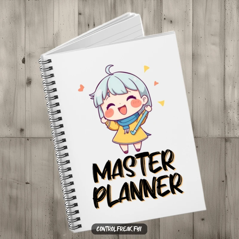 Funny notebook cover with a character joyfully checking off a list with a flourish, perfect for organized note-taking.