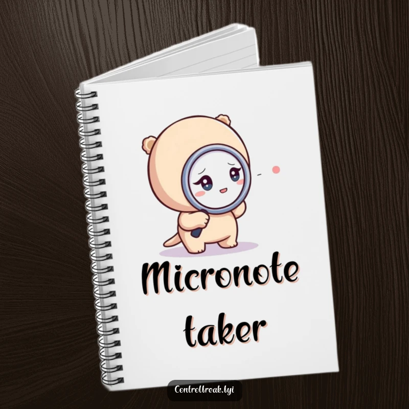 Funny notebook cover featuring a tiny character obsessively examining a dot with a magnifying glass, ideal for detailed notes.