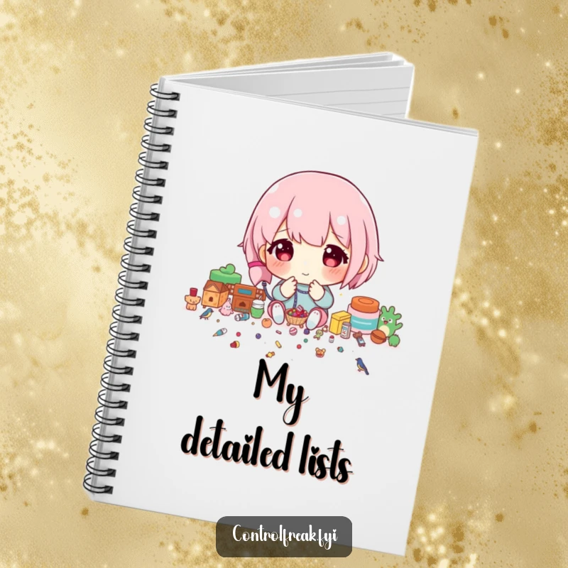 Funny Notebook cover with a character meticulously sorting tiny items by size, encouraging detailed and precise note-taking.