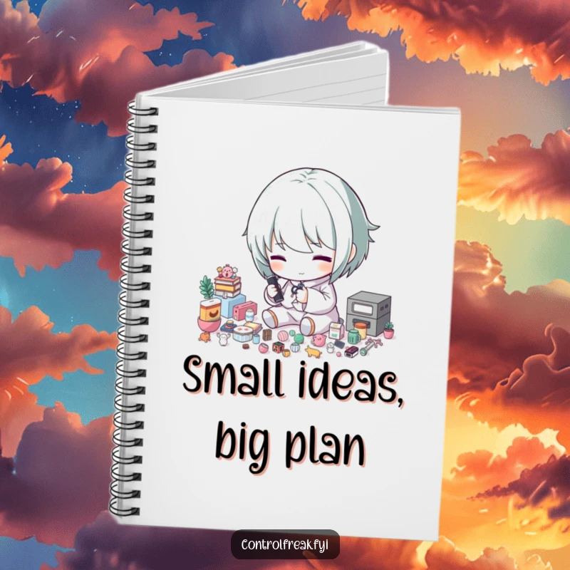 Funny notebook: A character meticulously sorts tiny items by precise size, representing extreme organization and detail.