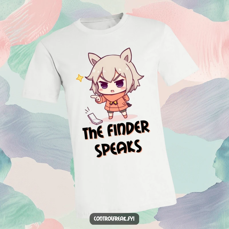 Funny t-shirt showing a character dramatically pointing with exaggerated importance at an item that is clearly out of place.