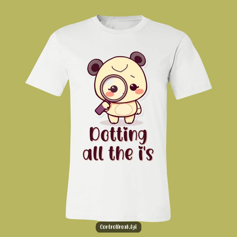 Funny Obsessed Detective T-Shirt: Tiny Character Magnifying Glass Pointing, Hilarious Tee for Detail Fanatics