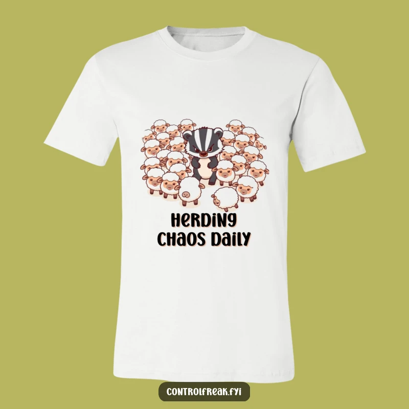 Funny Badger Sheep T-Shirt: Grumpy Badger's Herding Nightmare, Hilarious Gift