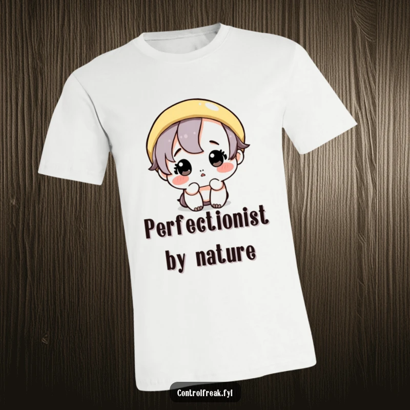 Funny t-shirt: A cute character is focused on meticulously wiping a single, perfect circle, emphasizing neatness.