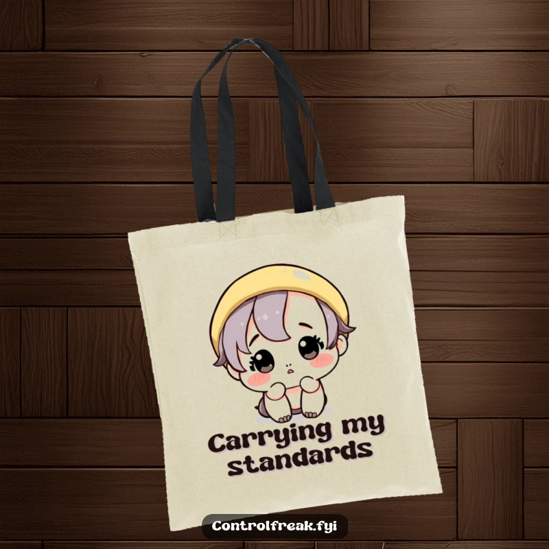 Funny tote bag: A cute character is shown wiping a single, absolutely perfect circle, embodying extreme neatness.
