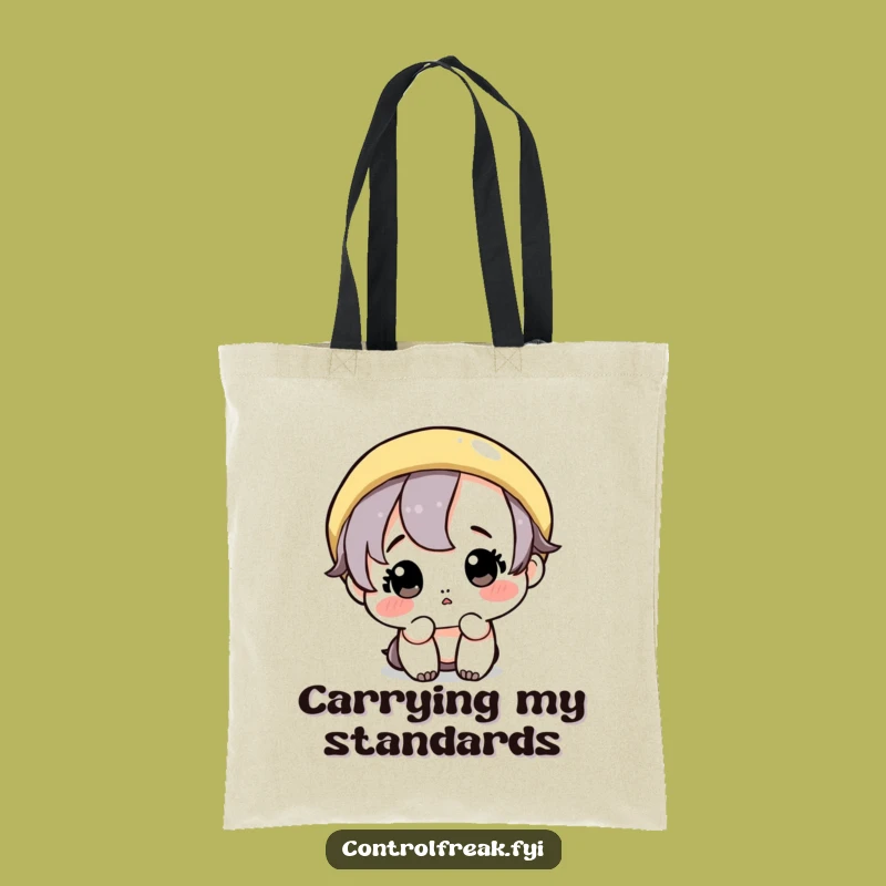 Funny Neat Freak Tote Bag: Cute Character Wiping a Perfect Circle, Handy Funny Gift