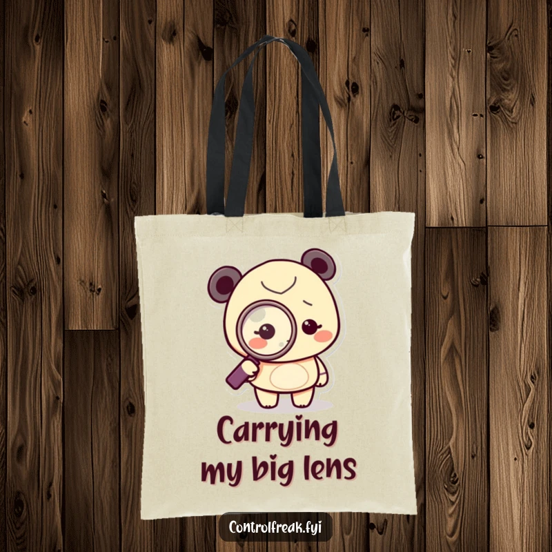 Funny Tote Bag illustrating a tiny character meticulously examining a dot with a magnifying glass, perfect for carrying daily discoveries.