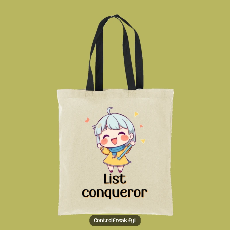 Funny 'List Master' Tote Bag: Stylish Character Checking Off Goals, Perfect Gift for Organized Errands!